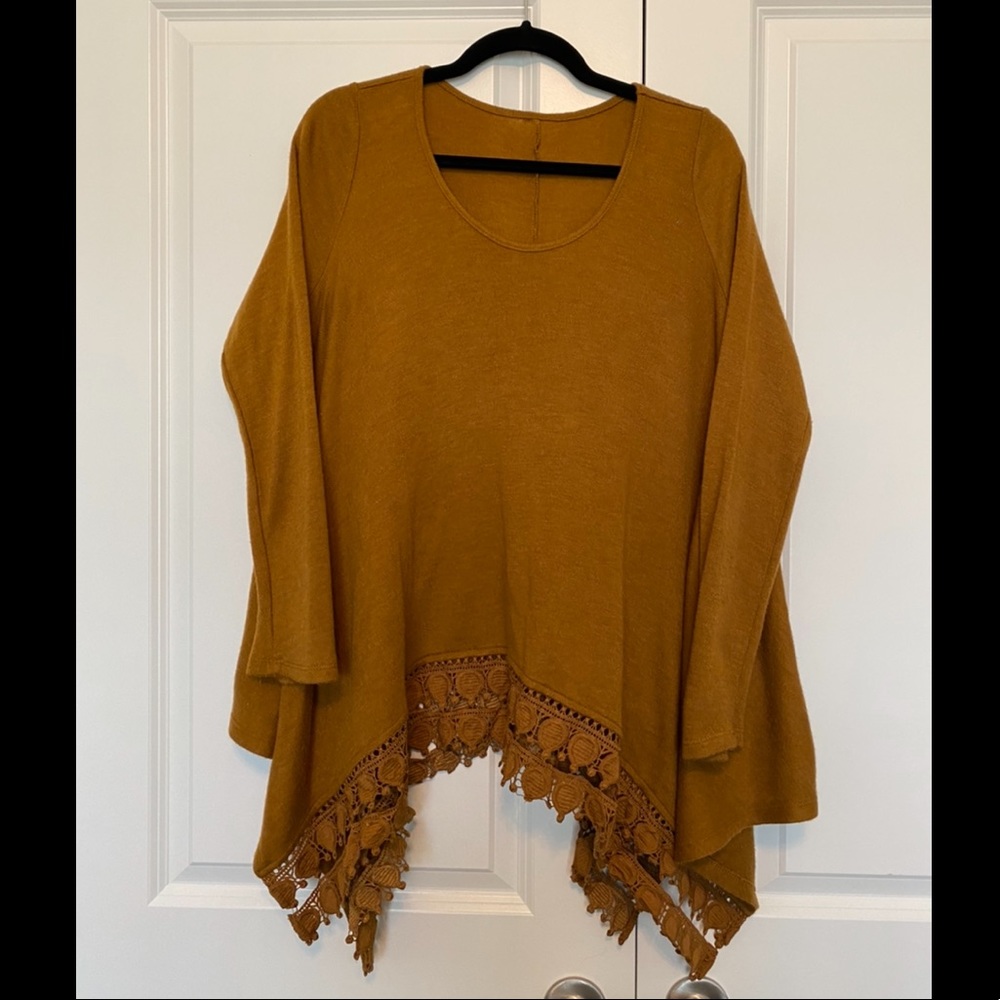 Burnt Orange Top with Lace detail Size M